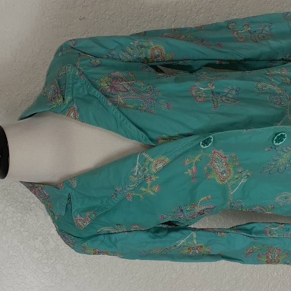 Johnny was turquoise blue embroidered trench coat - Picture 12 of 14